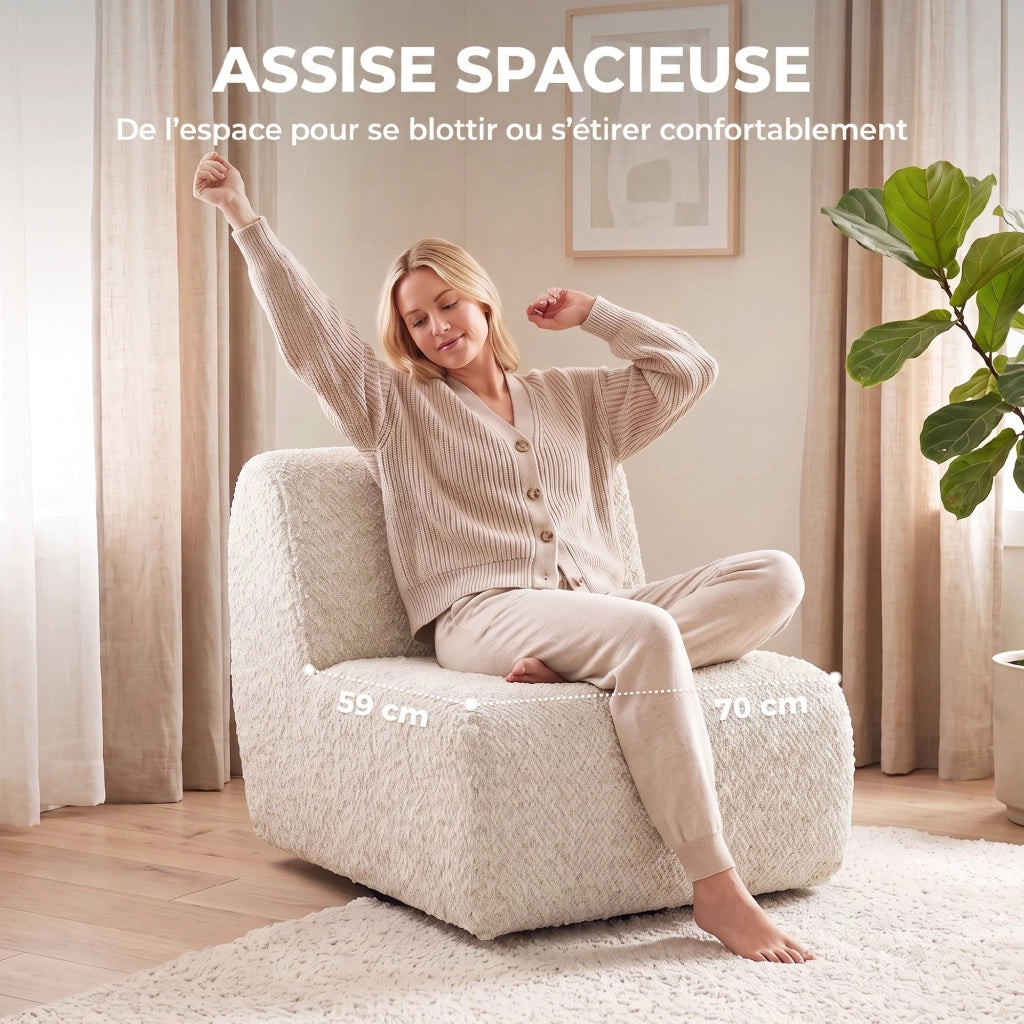 Fauteuil de Salon Pivotant 360° Canapé 1 Place en Chenille Beige