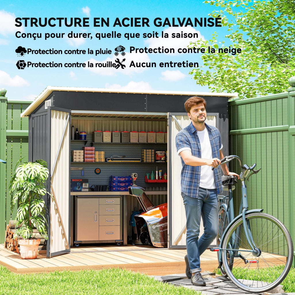 Casetta da giardino in metallo ¨C Xylo ¨C 234x132x185cm grigio con tripla porta