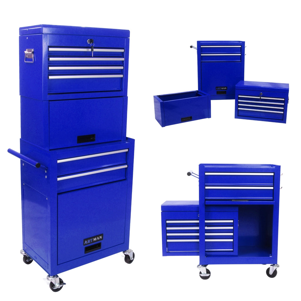 Cassettiera con ruote a 6 cassetti e sistema di blocco in acciaio per garage officina e autoriparazione blu