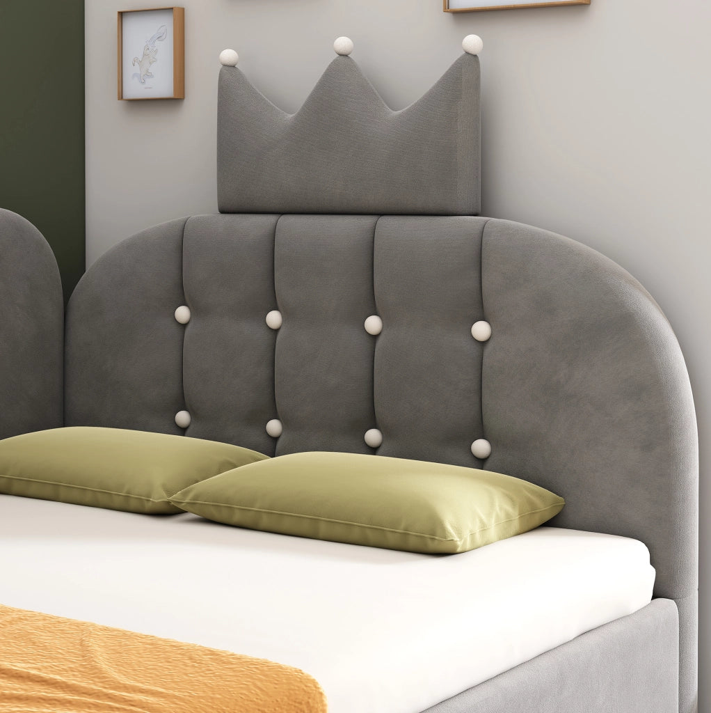 Letto da giorno imbottito 90x200 cm con contenitore idraulico; velluto grigio