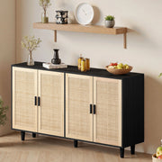 Credenza con 4 ante in rattan 158 x 40 x 88 cm nera