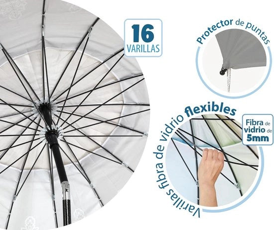 Parasole da spiaggia Ø 180 a 240 cm disegno mandala FPF 50+ grigio/bianco Modello: Bianco 240 cm