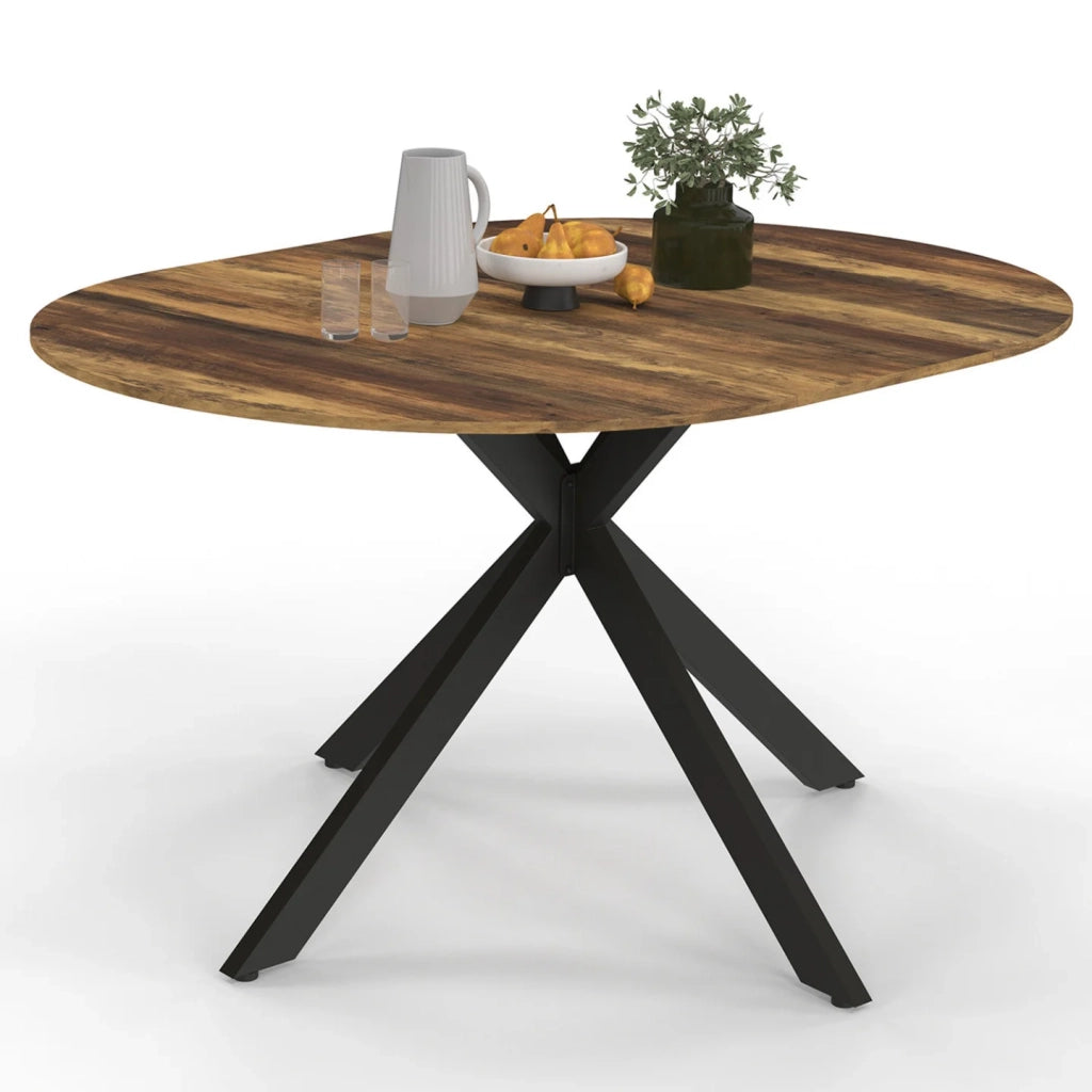 IDMarket - ALIX Tavolo da pranzo rotondo allungabile per 4-8 persone con gamba a ragno nera e piano in legno scuro HAWKINS 110-150 cm