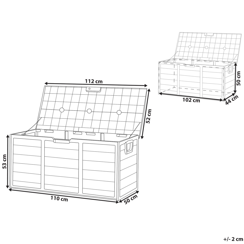 Cesta baule portaoggetti da giardino in plastica grigio nera 112 x 50 cm con manici ruote Cassetta degli attrezzi da esterno