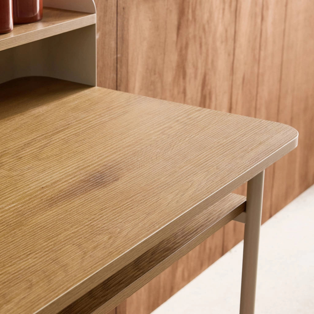 Scrivania in metallo e legno con 3 vani, beige
