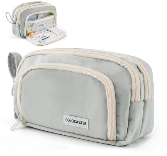 Etui con 3 compartimenti, borsa con grande capacità per ragazze, ragazzi, giovani adulti, adulti, borsa con manico per scuola e ufficio.
