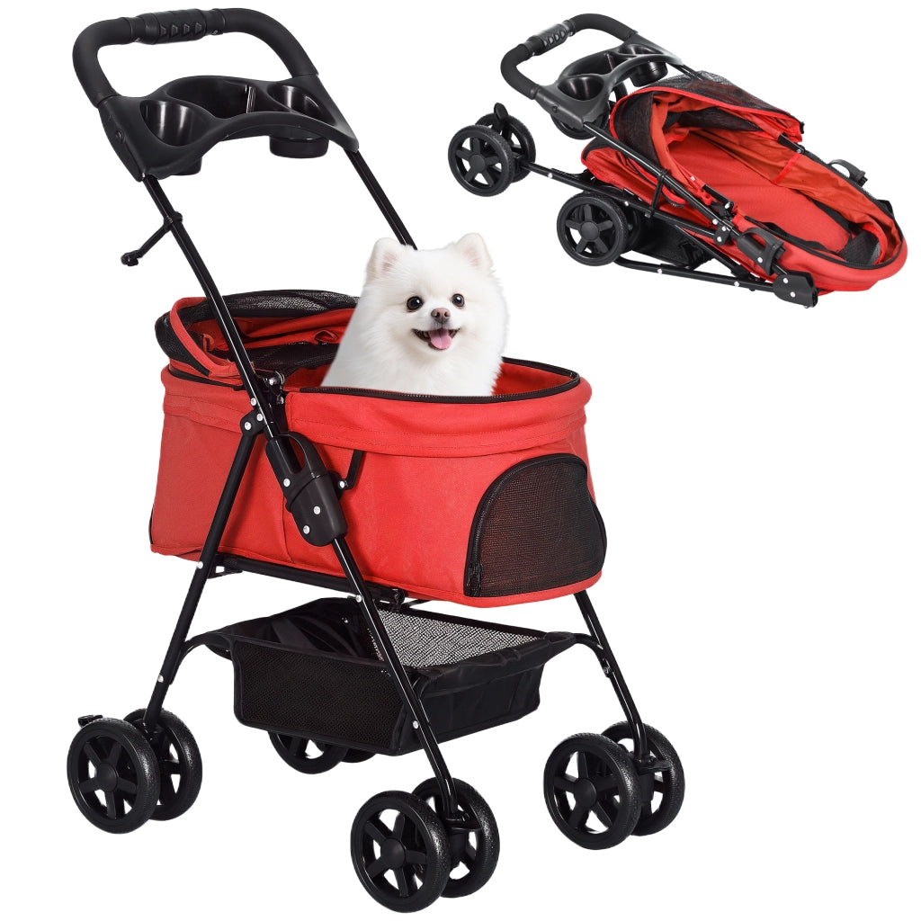 Casetta per Cani Piccoli con Ruote e Finestre ¨C Zephmum ¨C Rosso 67x45x96 cm