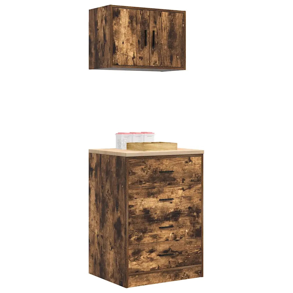 Armadi da Garage 2 pz Rovere Fumo in Legno Multistrato 3328336