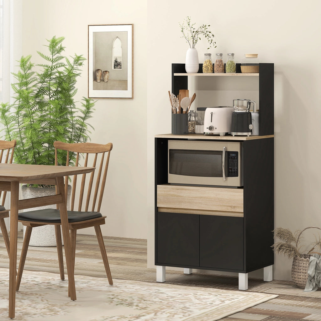 Mobile da cucina con ripiani e cassetto ¨C zephmum ¨C quercia e nero 60x40x131 cm