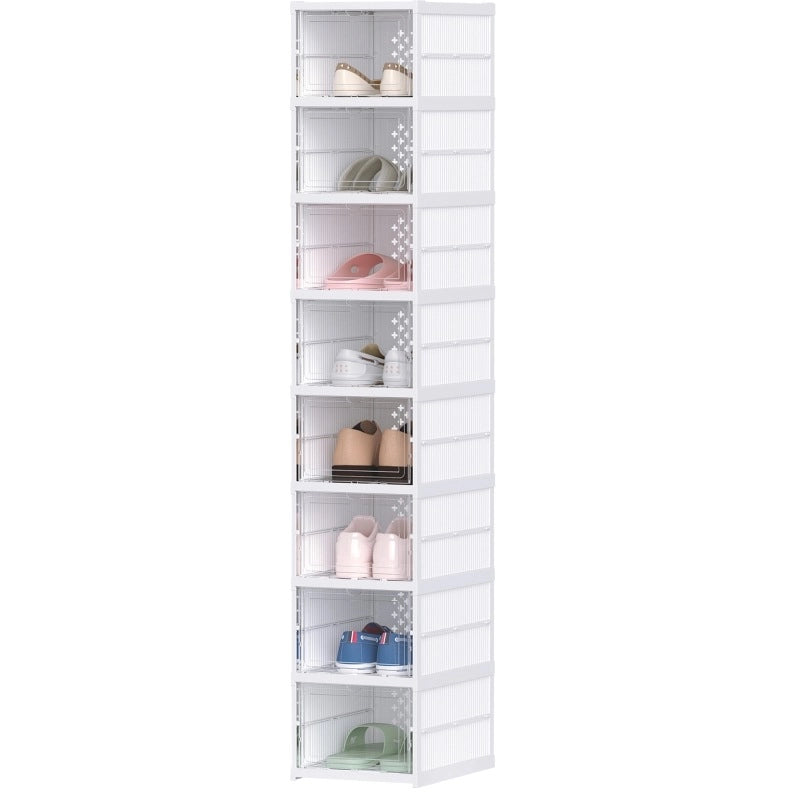 Scarpiera impilabile e pieghevole 35x26x140 cm in plastica bianca， senza montaggio
