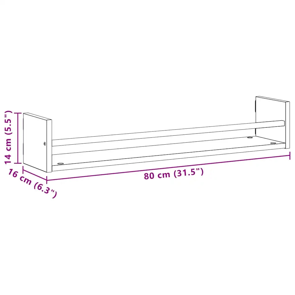 Scaffale da parete 2 pcs Rovere Nero 80 x 16 x 14 cm 869087
