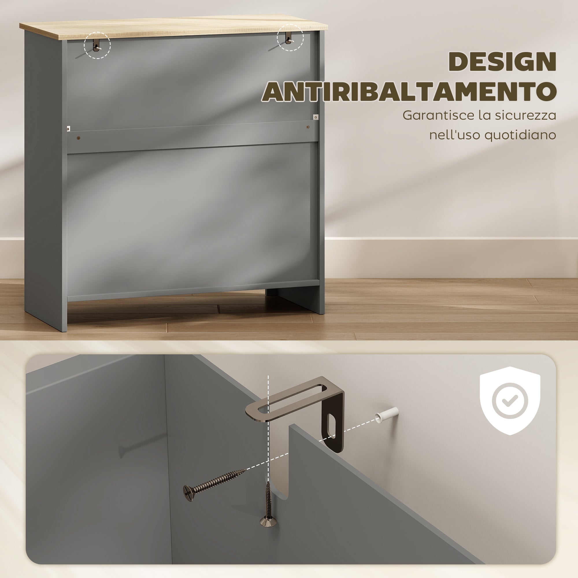 Credenza Cucina Bassa 78.5x35x80 cm con Cassetto e Armadietto in Legno Grigio