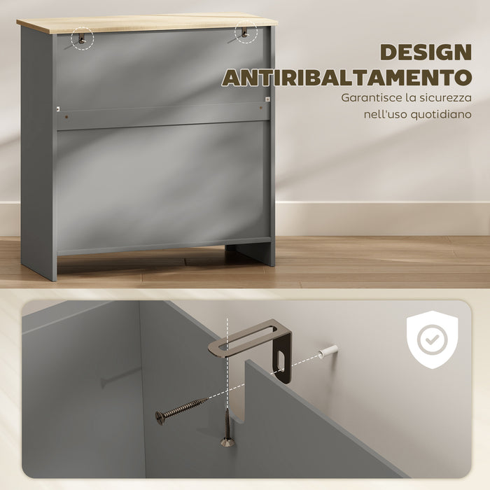 Credenza Cucina Bassa 78.5x35x80 cm con Cassetto e Armadietto in Legno Grigio