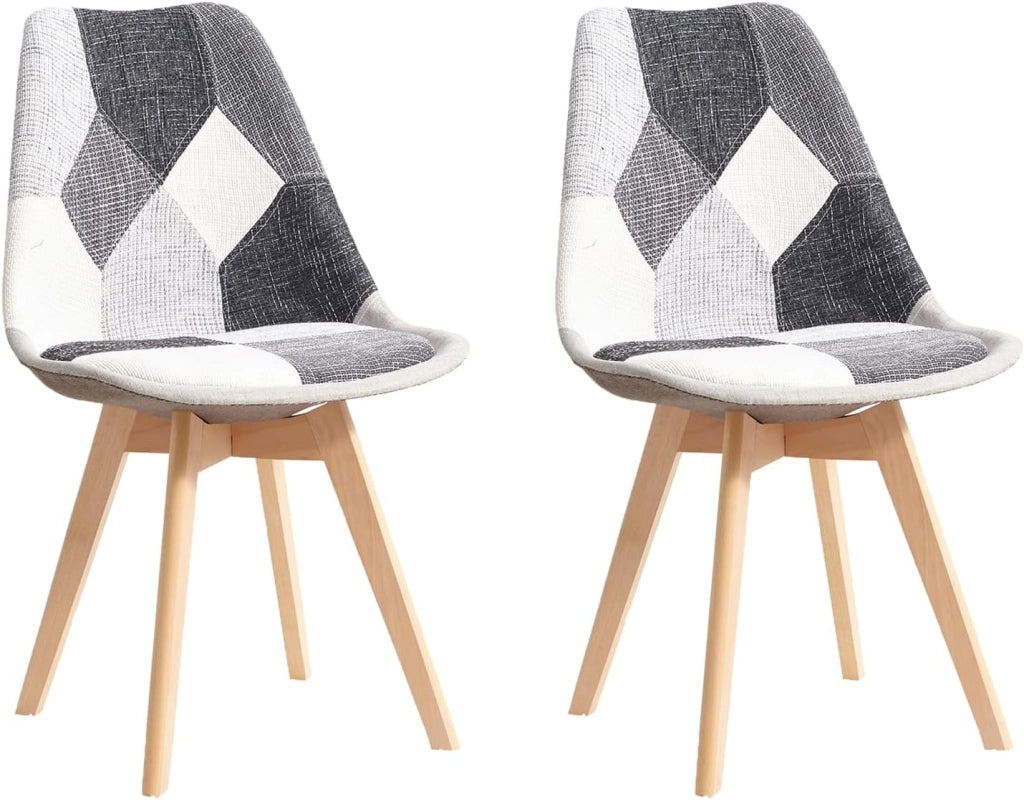 GrandCA HOME Set di 2 Sedie da Pranzo Scandinave con Cuscino del Sedile in Tessuto Patchwork Staccabile e Gambe in Legno di Faggio, per Soggiorno, Sala da Pranzo, Cucina, Patchwork Giallo
