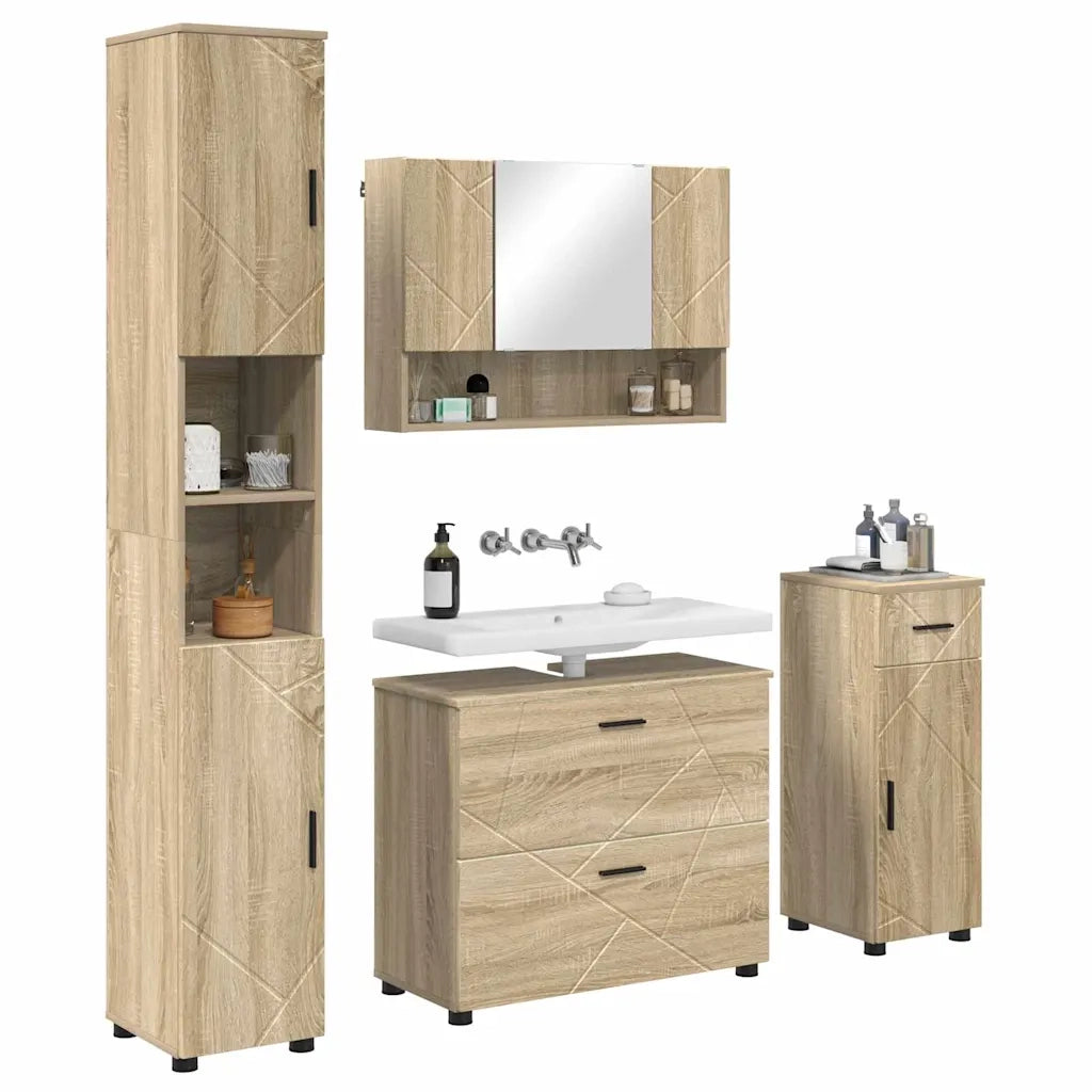 Set di mobili per il bagno con cassetto 4 pcs Rovere Sonoma 3393055