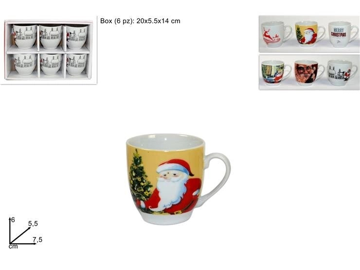 Set 6 Pezzi Tazzine Tazze Caffè in Ceramica Natale senza Piattini 6 Decori