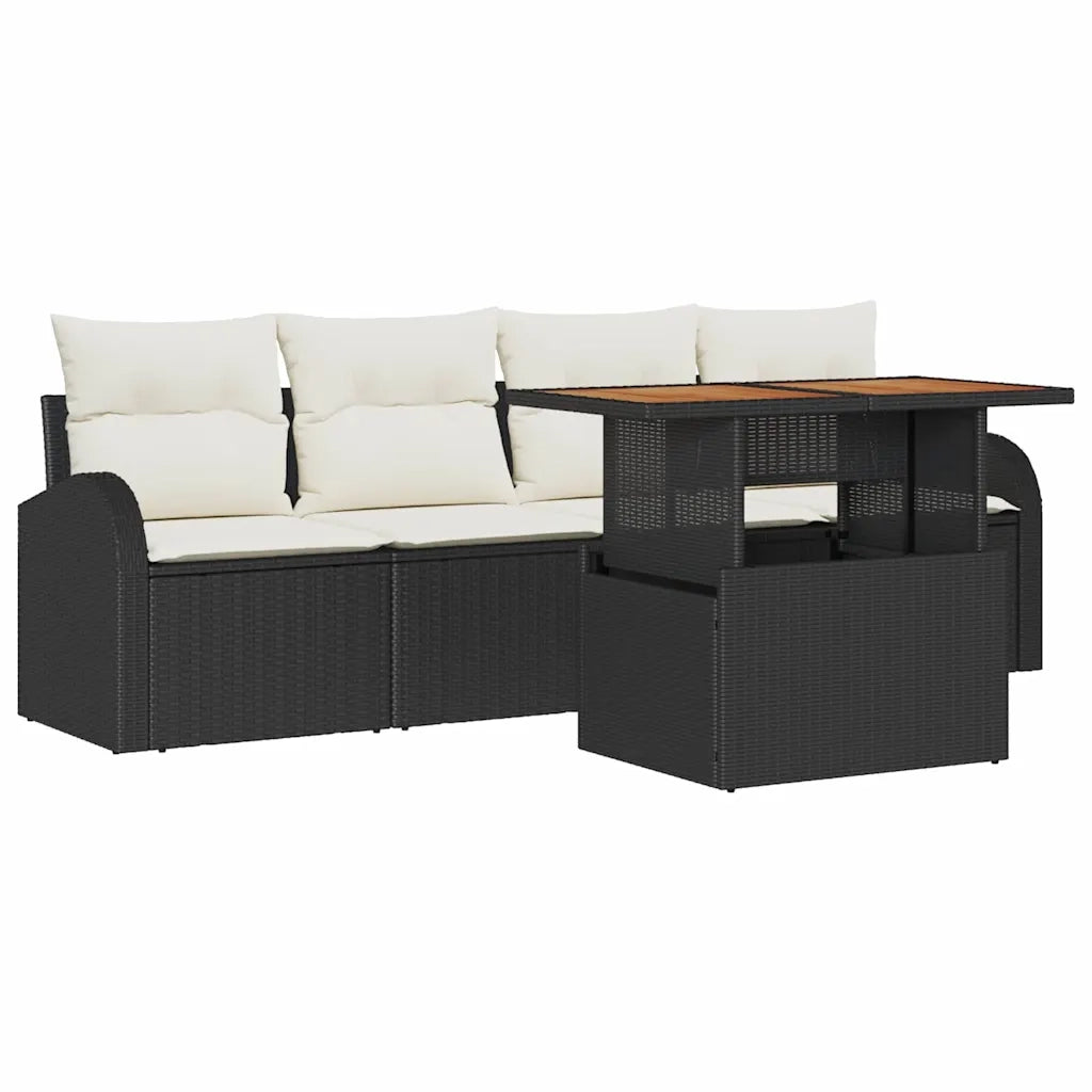 Set Divano da Giardino con cuscino 5 pcs Nero e crema