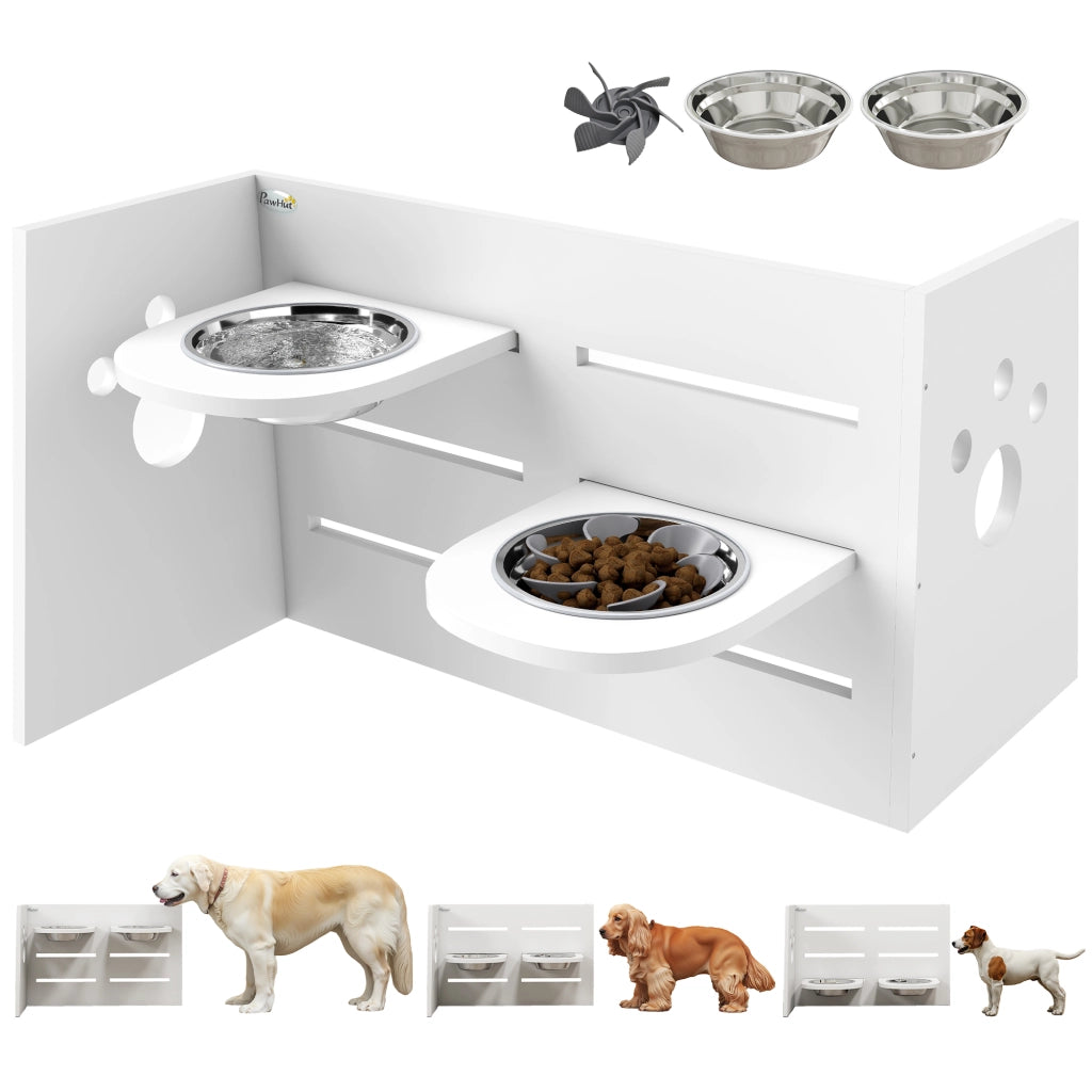 Mangiatoia Rialzata per Cani a Doppia Ciotola con Altezza Regolabile ¨C zephmum ¨C 63x58,5x40 cm Bianco