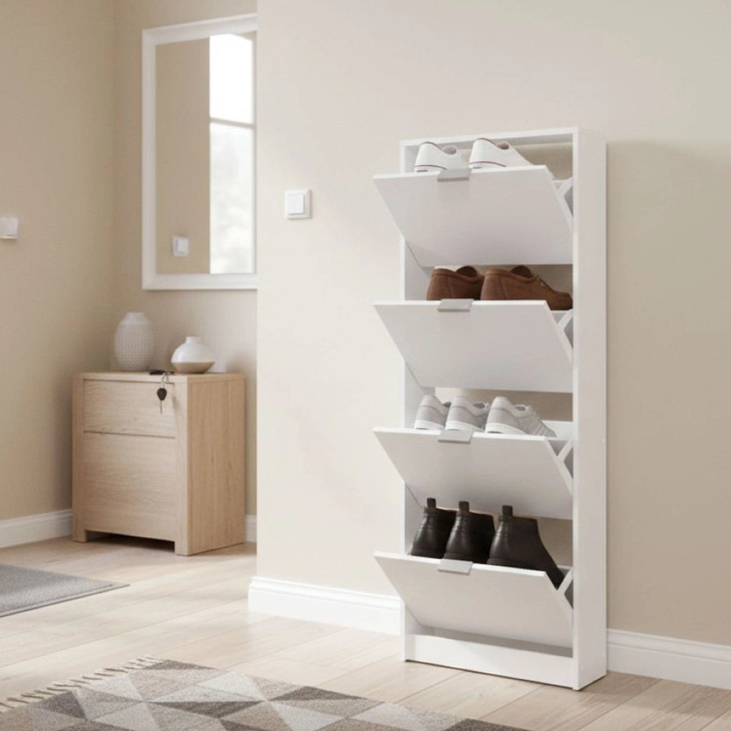 Mobile Portascarpe Pesche, Scarpiera un Ripiano, 58x18x155.5h cm Bianco
