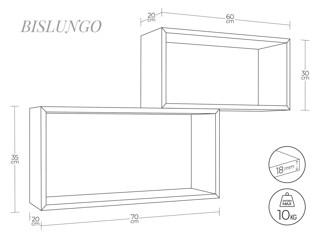 Set 2 Mensole Cubo da Parete Rettangolare in Fibra di Legno Bislugno  Viola Melanzana