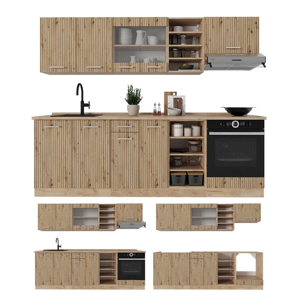 Cucina componibile R-Line Rovere artigianale/Rovere dorato 240 cm, PL Rovere Vicco