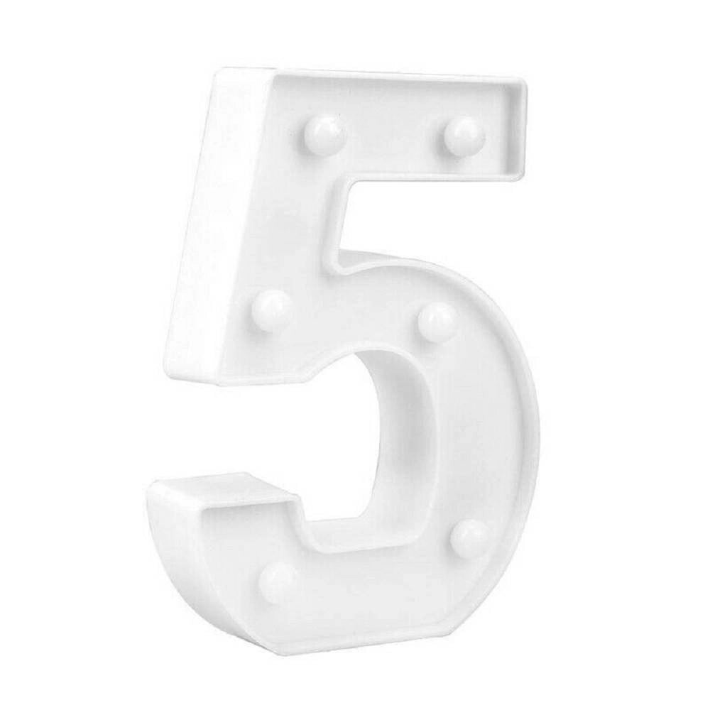 Trade Shop - Numero 5 Luminoso Bianco A Led Decoro Per Eventi Feste Luce Calda 3000k 16x3cm -