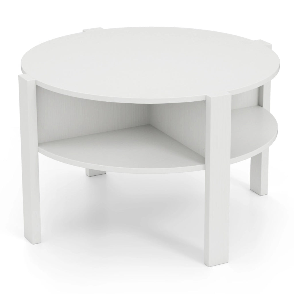 Tavolo da accent con piano in legno finto per soggiorno sala d'attesa, Tavolo da caff¨¨ a 2 piani con portaoggetti Bianco
