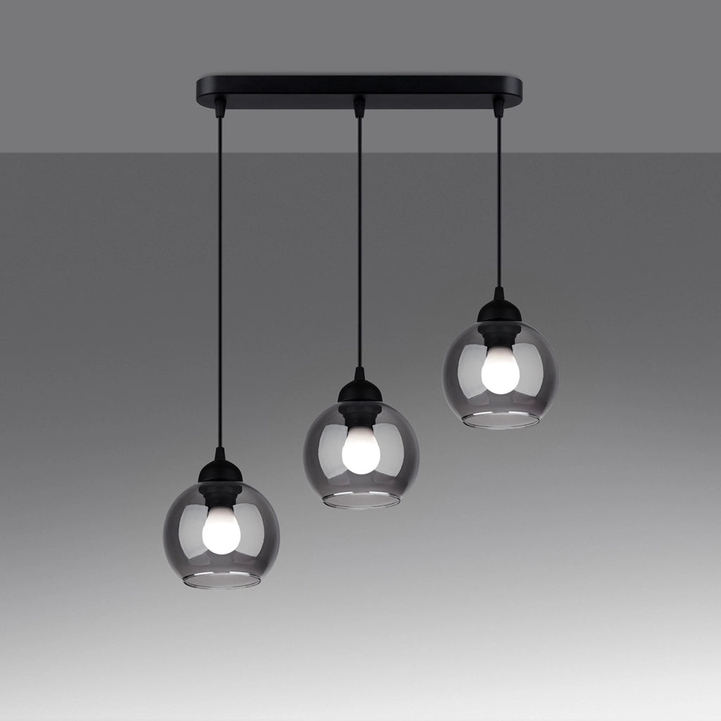 Lampadario Pure Lume Rovano nero 3 luci sfere fumé E27
