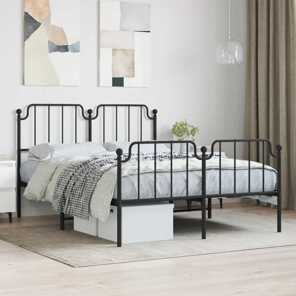 Letto matrimoniale | Letto per adulti | Giroletto con Testiera e Pediera Metallo Nero 140x200 cm