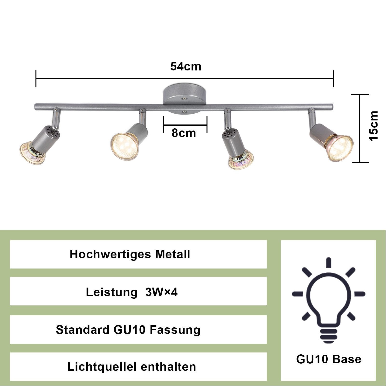 ZMH Faretto da soffitto 4 fiamme GU10 moderni per corridoio con lampadine incluse