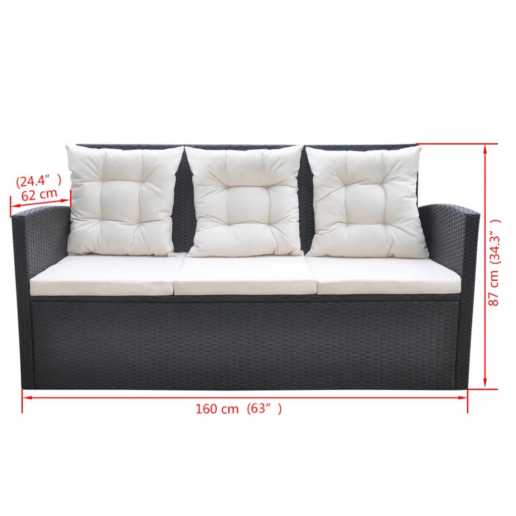 Set da Pranzo da Giardino 6 pz con Cuscini in Polyrattan Nero cod mxl 43493