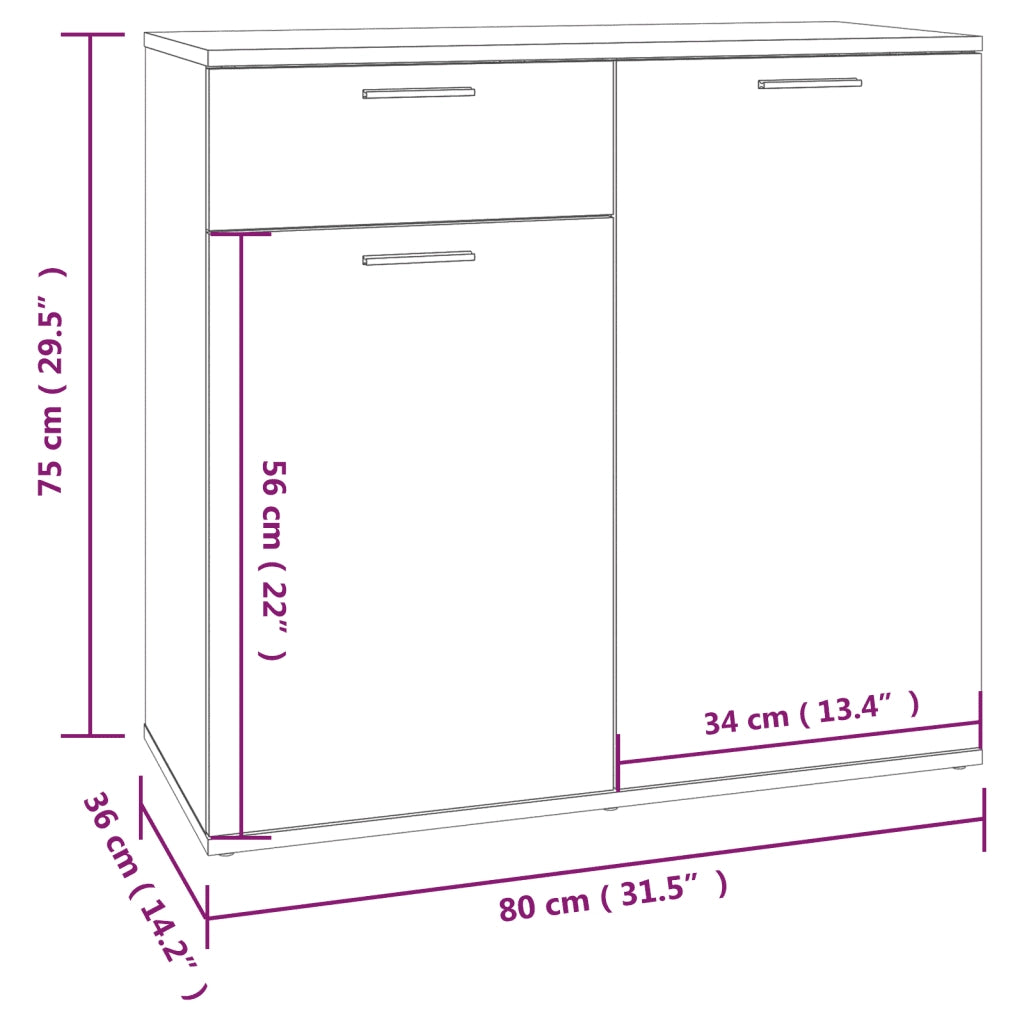 Credenza Rovere Fumo 80x36x75 cm in Legno Multistrato