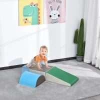 Set Costruzioni Morbide per Bimbi 1-3 Anni con 5 Blocchi Colorati, Set da Gioco Blocchi Morbidi per bambini in Finta Pelle e Schiuma, Marrone, Cachi, Blu, Verde e Celeste