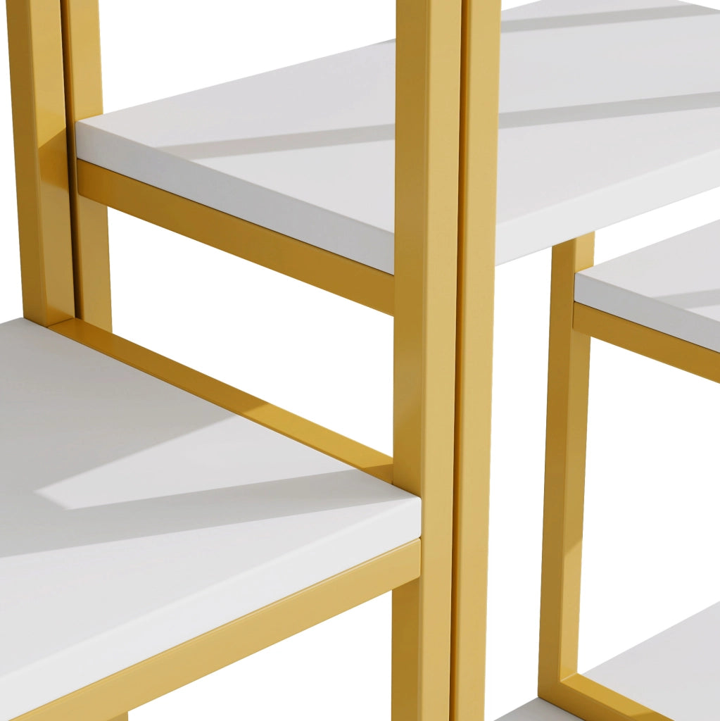 Libreria 160x29.5x180 cm a ripiani aperti con struttura rettangolare in metallo e MDF bianco e oro