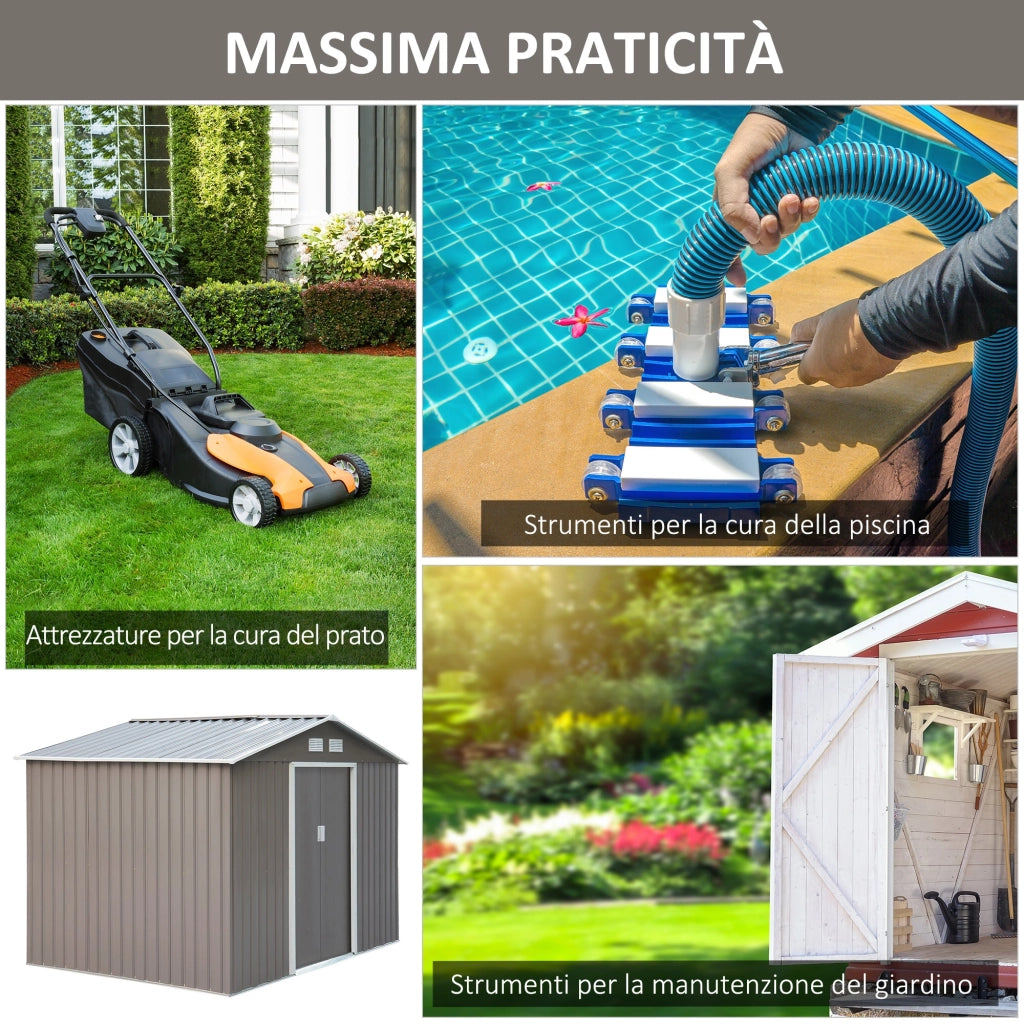 Casetta Box da Giardino in Lamiera Grigia 277x191x192 cm