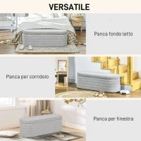 Panca Fondo Letto in Tessuto Teddy con Vano Contenitore, 116x41x40.5cm, Grigio Chiaro