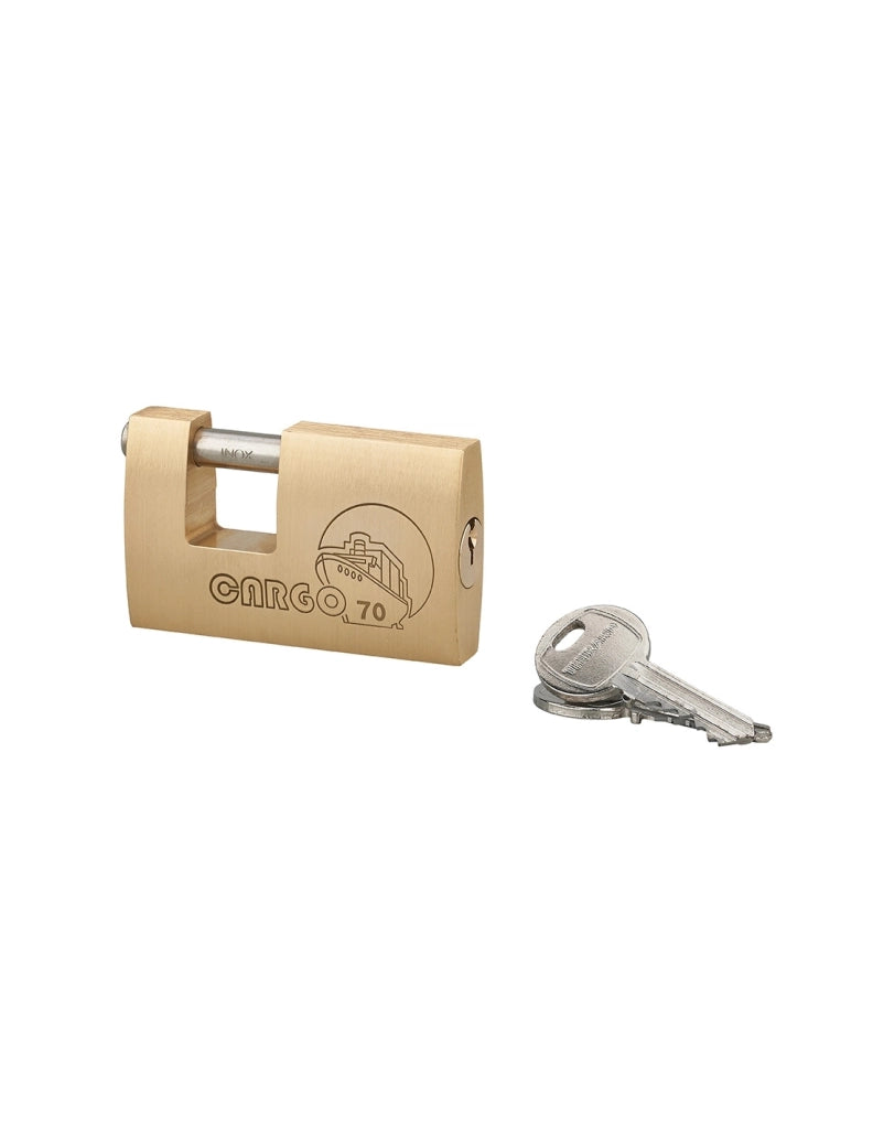 Lucchetto Cargo 70mm, 2 chiavi HG5, ottone pieno, arco acciaio inox, serranda, container, garage,  per industria - THIRARD