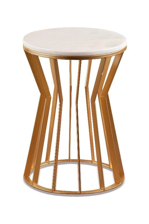 Tavolino Decorativo Casa Struttura Oro in Ferro e Ripiano in Marmo 35 x 50 cm