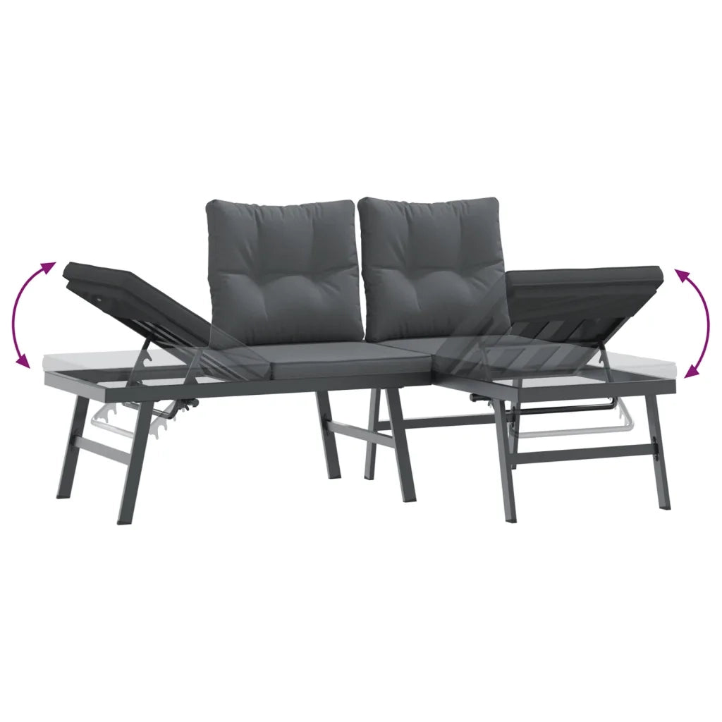 Set Panche Giardino Cuscini 3pz Nere Acciaio Verniciato Polvere