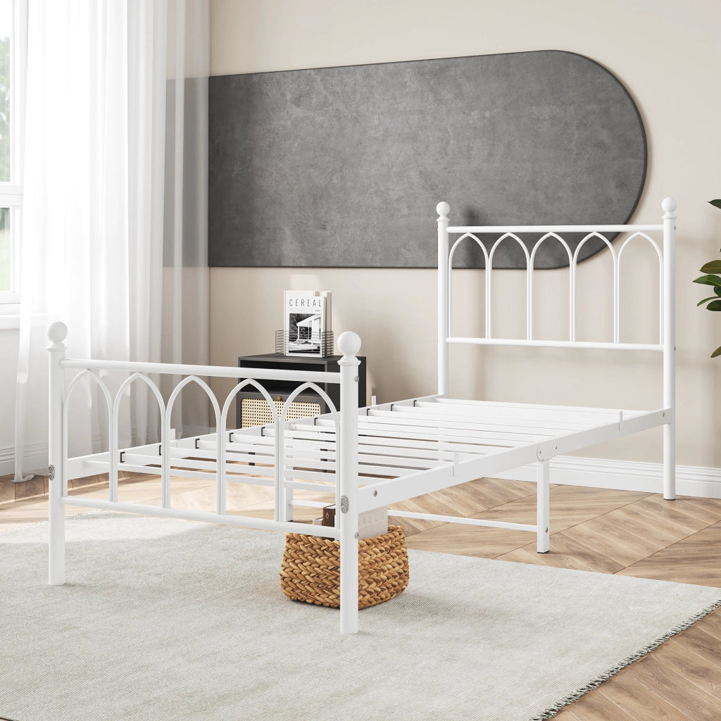 Letto in metallo con testiera vintage e contenitore, 90x200 cm