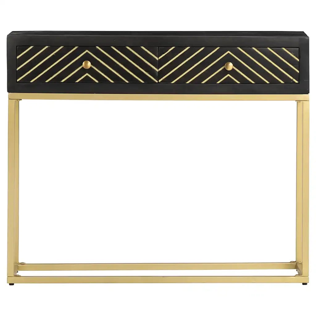 Tavolo Consolle Nero e Oro 90x30x75cm Legno Massello di Mango 286518