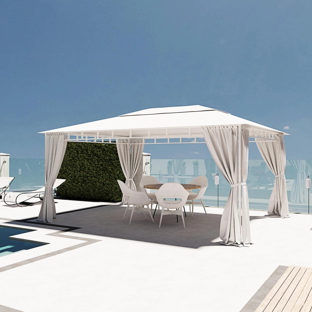 Gazebo Da Giardino 3 x 4 M Con Tende Laterali Richiudibili Struttura In Acciaio Bianco Robusto Copertura Impermeabile 180 g/m² Con 4 Teli Laterali Esterno Giardino Piscina Ombreggiante Privacy Bianco