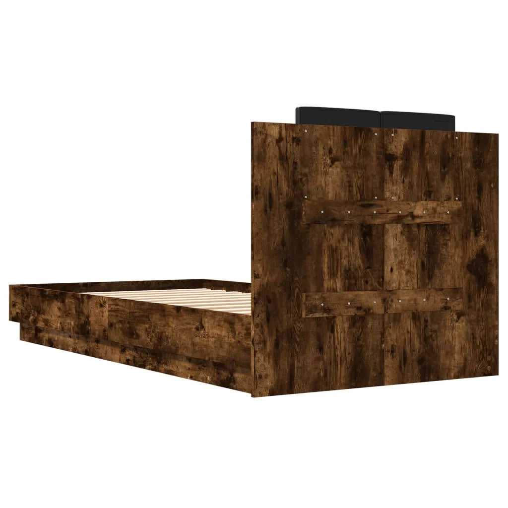 Giroletto con Testiera e LED-Struttura Letto con testiera Rovere Fumo 75x190 cm 663141