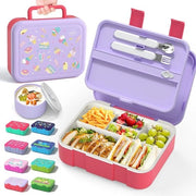 Bento per Bambini con 5 Compartimenti - 1,25L Capacità - Incluso Cucchiaio & Forchetta & Cucchiaio per Salsa - Ideale per Scuola e Picnic