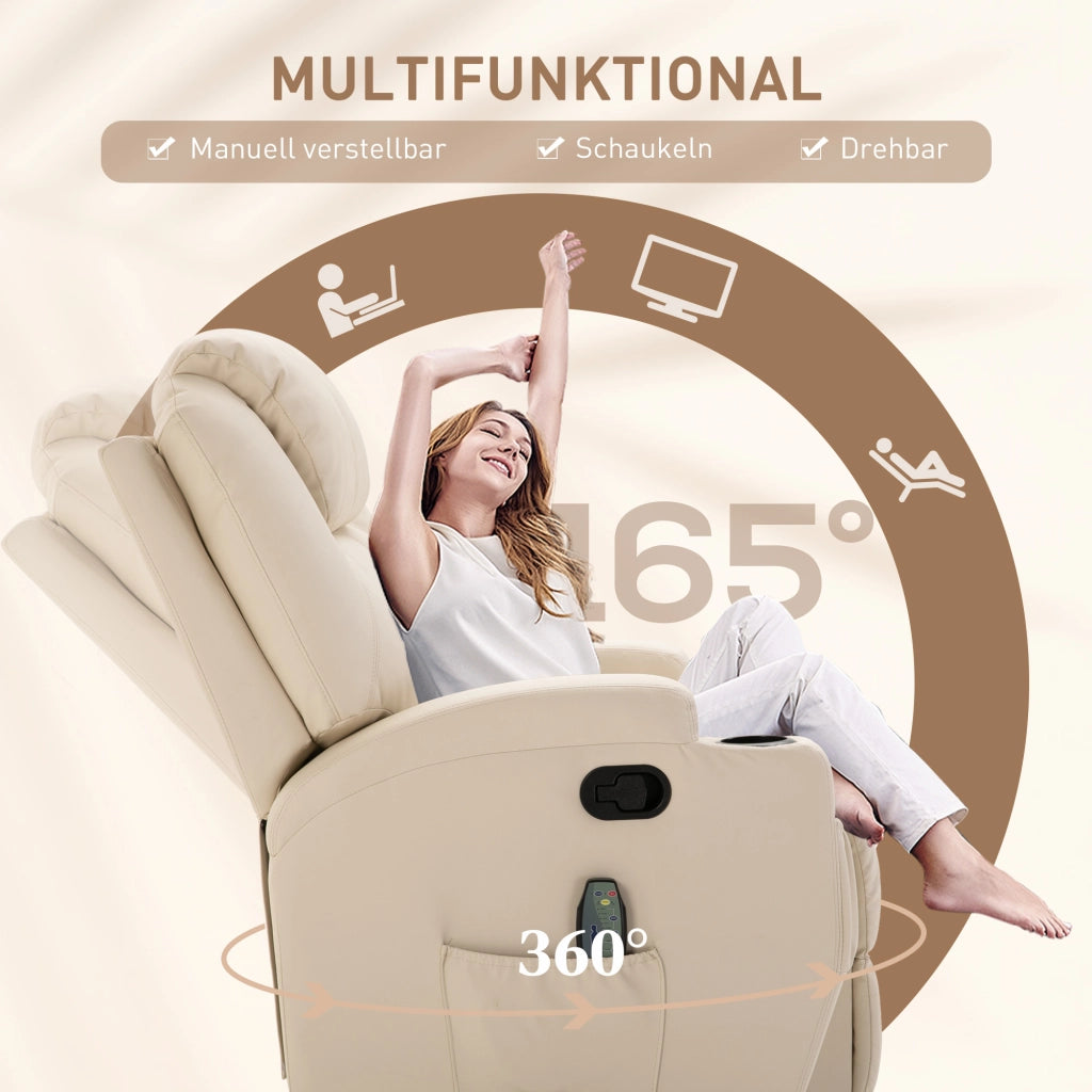 Poltrona Relax Reclinabile Massaggiante Elettrica con Poggiapiedi e Vibrazione ¨C Xylo ¨C Tessuto Crema