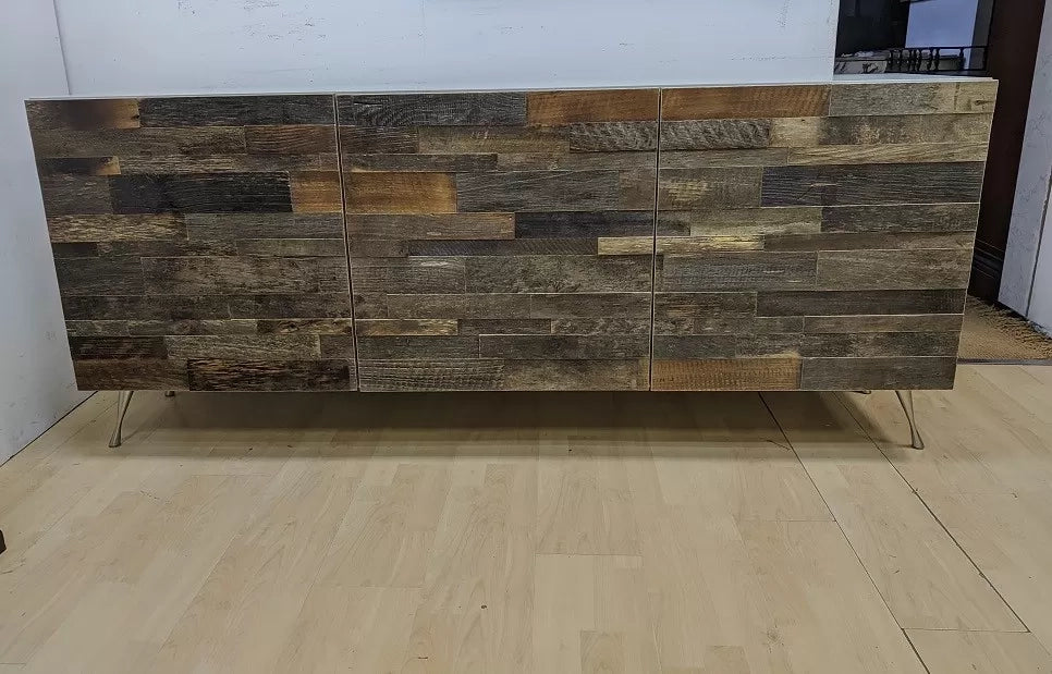 Madia 3 ante contemporanea legno mosaico gambe acciaio 189x47x80 (302) - Mobili 2G