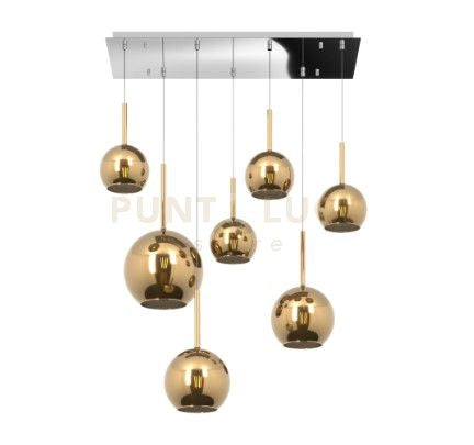 SOSP. CROMO RETTANGOLARE 7 LUCI VETRI (1 GRANDE+2 MEDIO +4 PICCOLO) TUTTI ORO 1155CR-S7 RMIX-OR