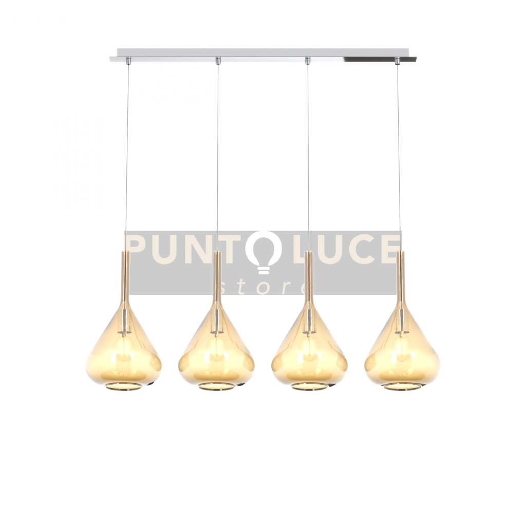 SOSPENSIONE CROMO 4 LUCI RETTANGOLARE VETRI AMBRA 1177CR-S4 R-AM