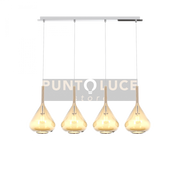 SOSPENSIONE CROMO 4 LUCI RETTANGOLARE VETRI AMBRA 1177CR-S4 R-AM
