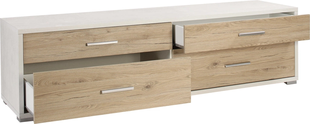 Mobile con 4 Cassetti 179x50x47 cm Ossido Bianco/Rovere Naturale